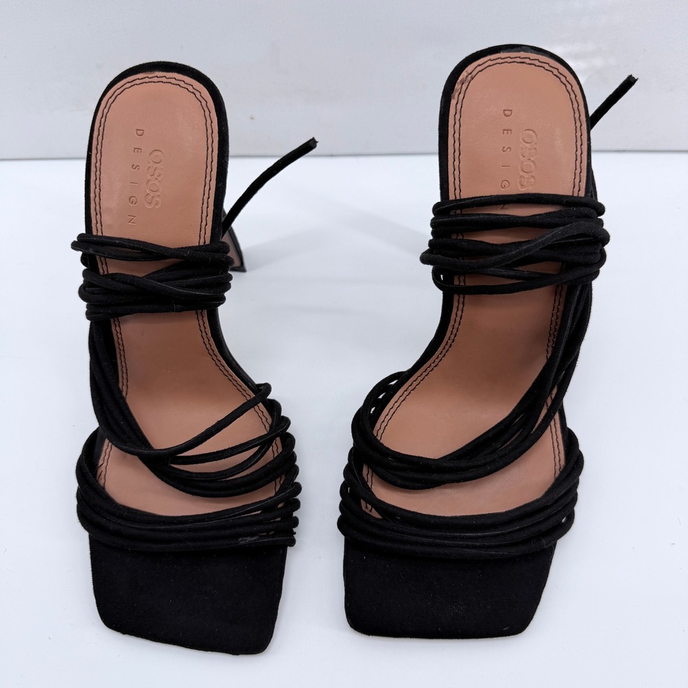 ASOS DESIGN Black Strappy Wrap Around High Heeled Sandals Square Toe US 5